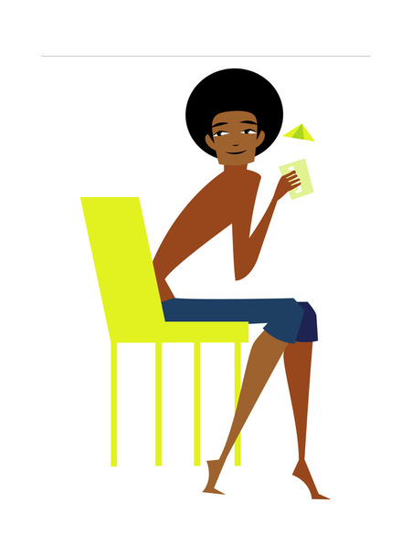 Girl sitting on a chair and drinking wine - Vector, Image