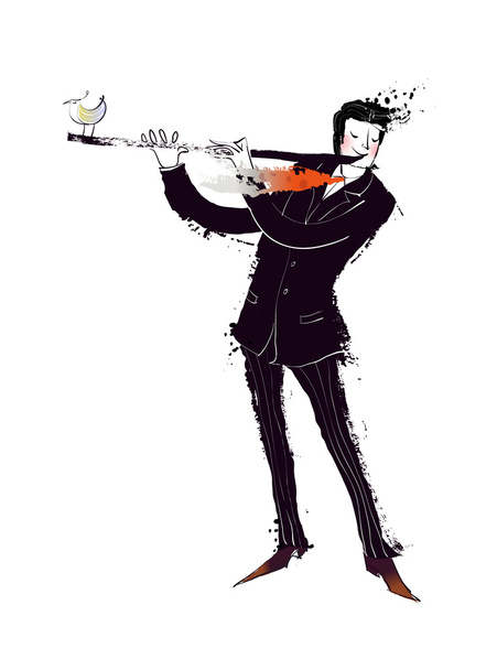 Businessman plays the flute - Vector, Image