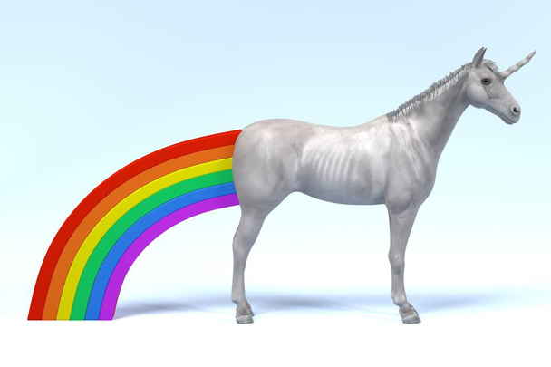 3D render jednorożec oddaje stolec rainbow - Zdjęcie, obraz
