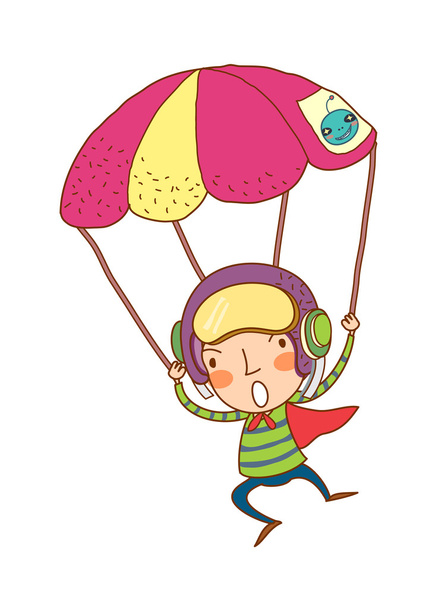 Boy jumping with a parachute - Vector, Image