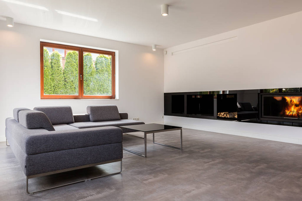 Classy living room with modern fireplace - Fotoğraf, Görsel