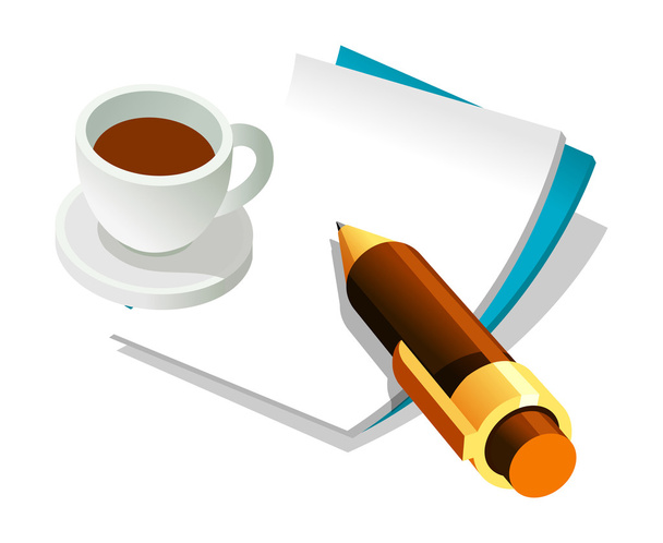 Coffee and pen - Vector, Image