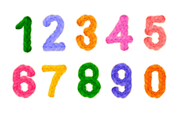 Crochet colored numbers and numbers on New year, holiday, isolated on white background for design - Foto, afbeelding