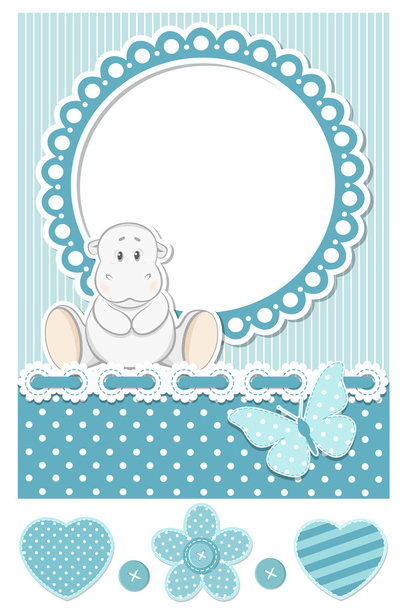 Happy baby hippo blue scrapbook set - Διάνυσμα, εικόνα