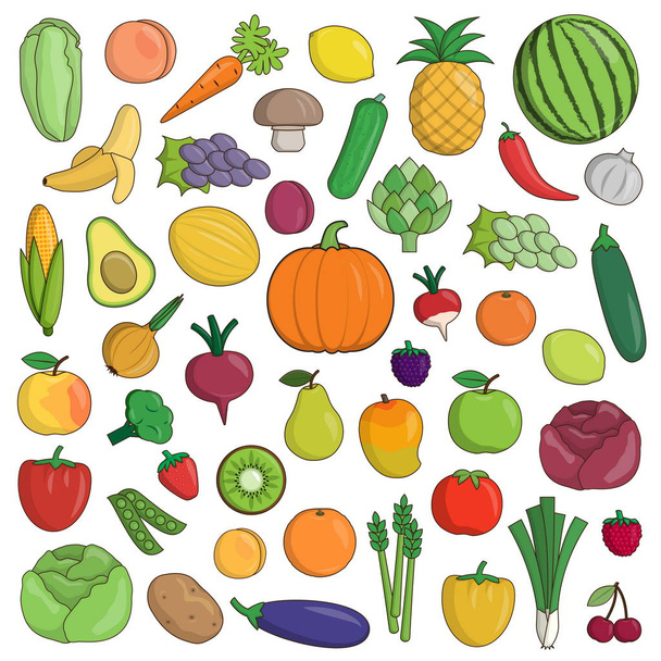 xxl Sammlung von Gemüse- und Obstsymbolen - Vektor, Bild