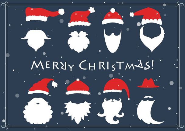 Vector. Santa hats, moustache and beards. Christmas elements - Vector, Image
