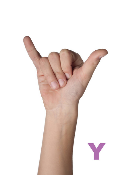 Символический алфавит. Буква Y сделана белыми пальцами
 - Фото, изображение