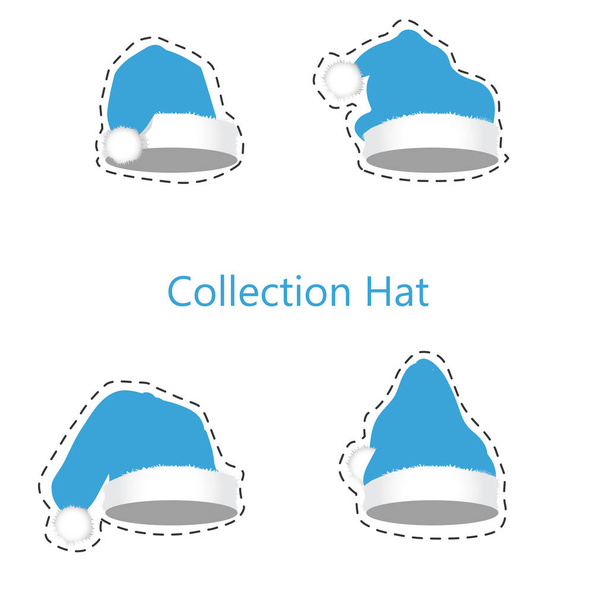 Collection blue Christmas hats - Vector, Image