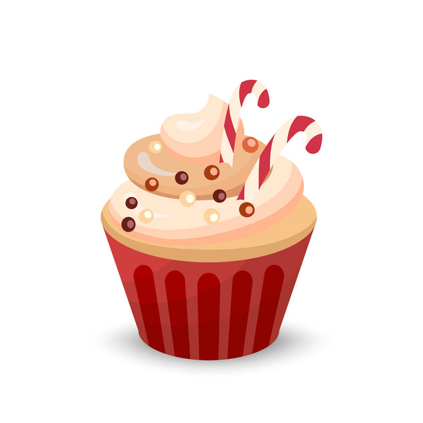 Sweet food chocolate creamy cupcake set isolated vector illustration - Vektör, Görsel