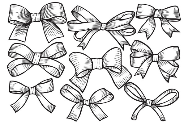 Set of bows, hand drawn - Vektori, kuva