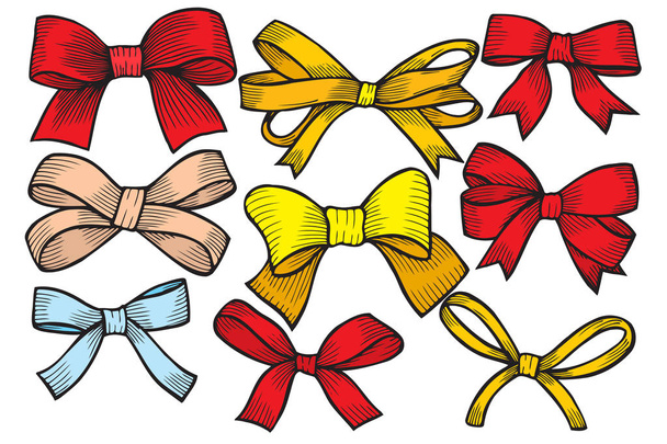 Set of bows, hand drawn - Vettoriali, immagini