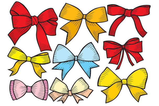 Set of bows, hand drawn - Vector, imagen