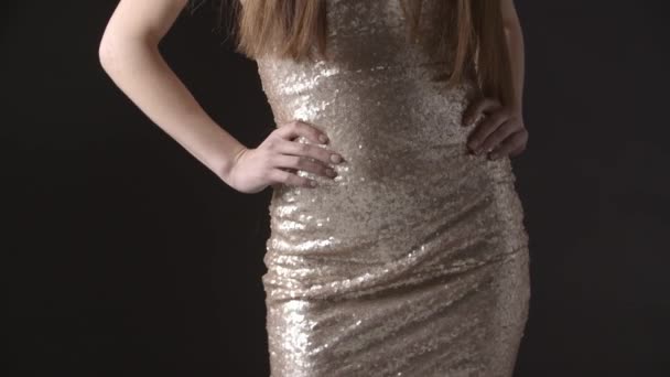 woman in sparkly evening dress - Filmati, video