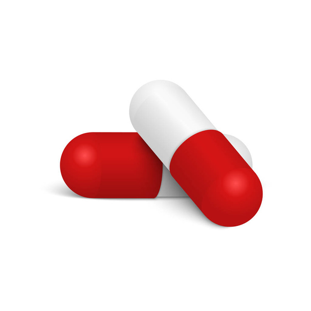 Two vector realistic medical pills isolated on white background. - Vetor, Imagem