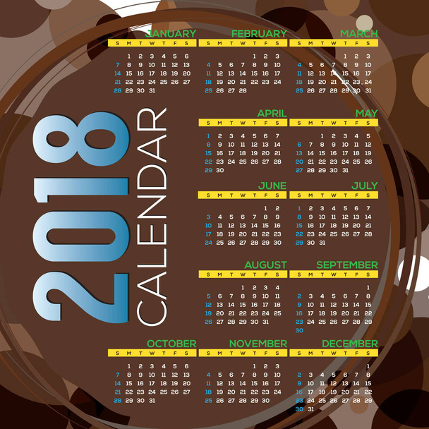 2018 Tulostettava kalenteri alkaa sunnuntai Brown Circles Graafinen vektori kuvitus
 - Vektori, kuva