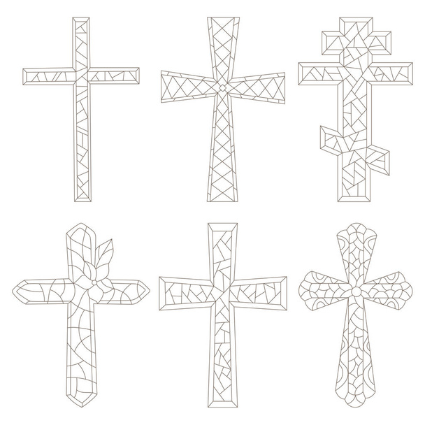 As ilustrações no estilo vitral com uma cruz cristã contornada
 - Vetor, Imagem