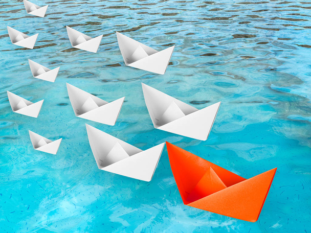 Concepto de liderazgo con barco de papel
 - Foto, imagen