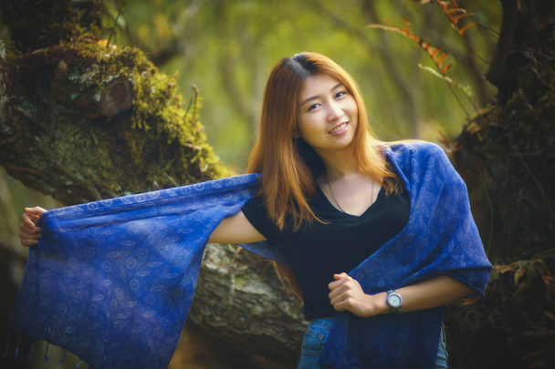 Ázsia gyönyörű nő a szilvafa park doi angkhang Mountain  - Fotó, kép