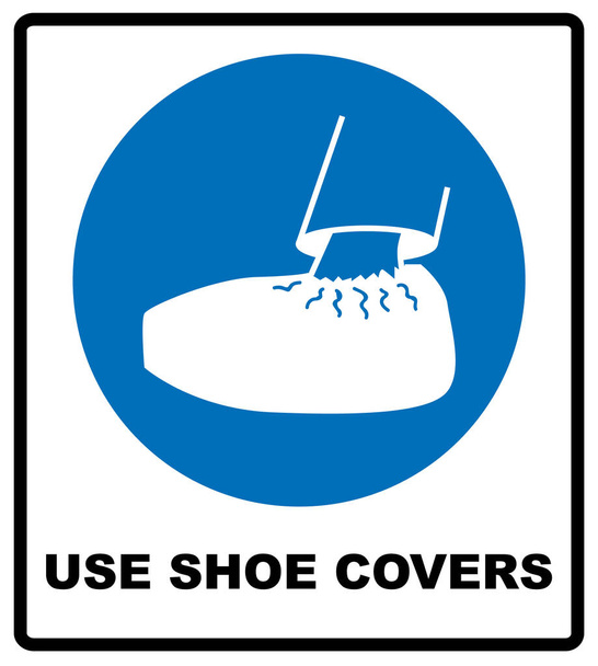 Beschilderung der Schuhabdeckungen verwenden. Schutzhüllen müssen getragen werden, verpflichtendes Schild, Vektorabbildung. - Vektor, Bild