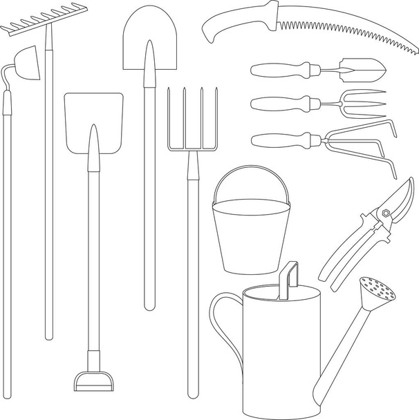 Векторный набор ручных инструментов для работы в саду
 - Вектор,изображение