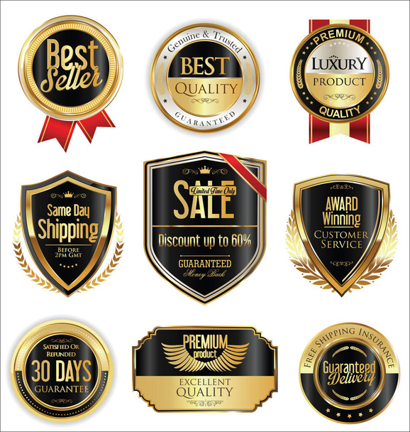 Premium and luxury golden retro badges and labels collection - Vektor, Bild