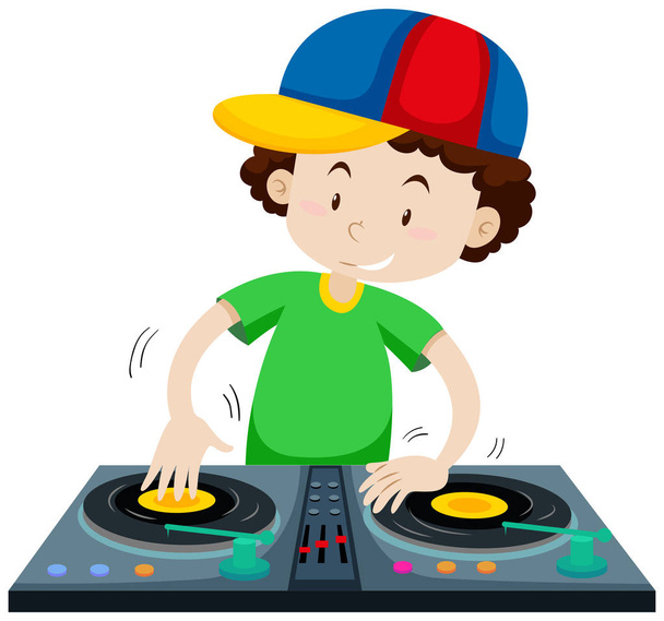 DJ tocando música a partir de discos jockey máquina
 - Vetor, Imagem