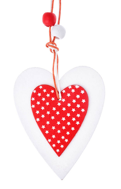 白と赤を縫ったバレンタインデーの挨拶のため、分離したクリスマス ・ ハート - 写真・画像