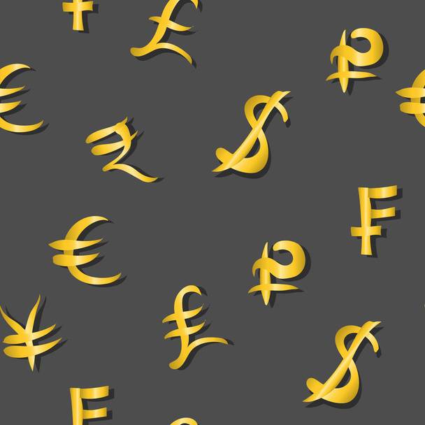 Seamless pattern of main money currency signs same sizes on gray. Vector illustration - Vector, Image