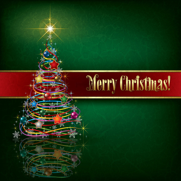 greeting with Christmas tree on grunge background - Vector, Image