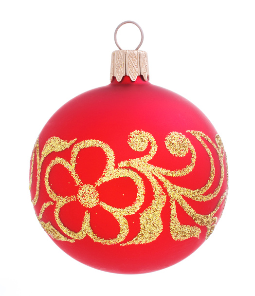 分離された黄金の飾りと赤いクリスマス ボール - 写真・画像