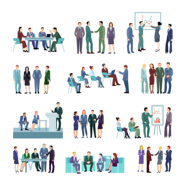 Flat Meeting Conference Groups Set - Vector, Image