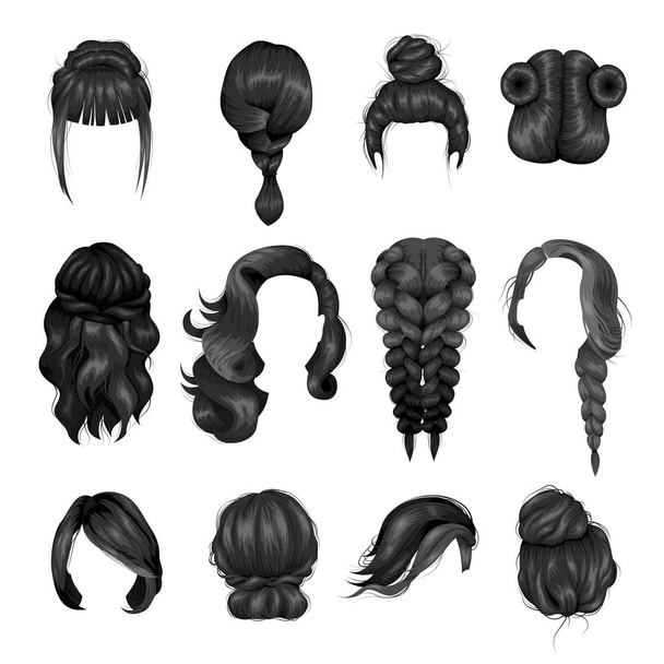 Women Wigs Hairstyle Back Icons Set - Vector, Image