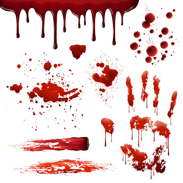 Vér Spatters reális kiterjedésű vérfolttal minták készlet  - Vektor, kép