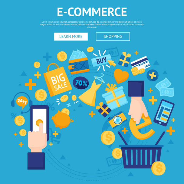 E-kereskedelem Webáruház weblap Design - Vektor, kép