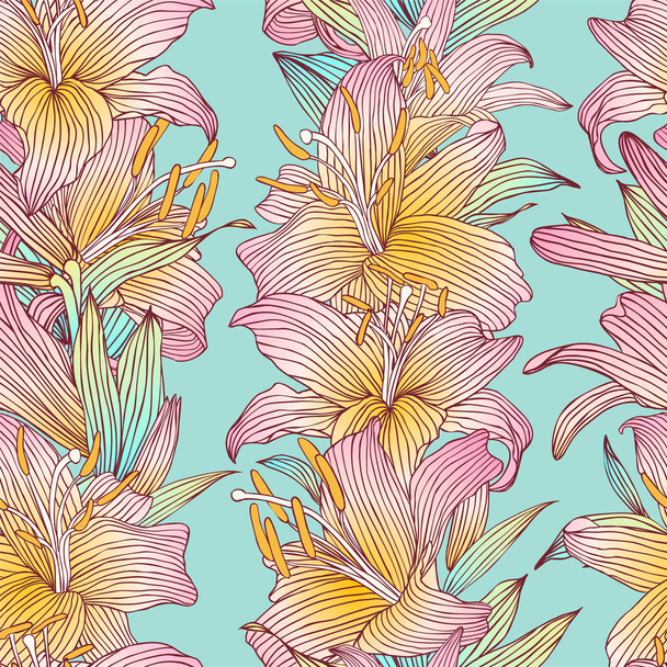 Seamless vector floral pattern. Pink lilies flowers  - Vektor, kép