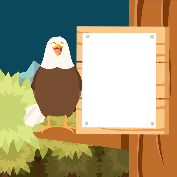Happy Eagle on the Tree flat Background - Vector, afbeelding