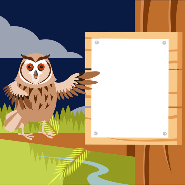 Happy Owl on the Tree flat background - Vector, afbeelding