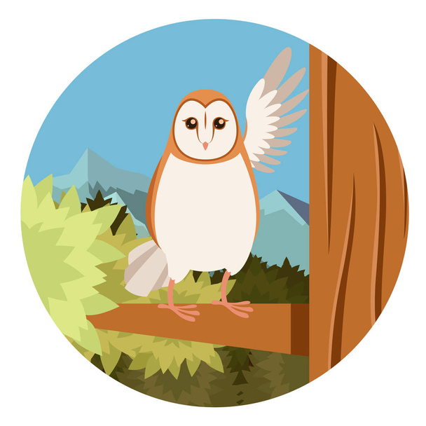 Screech-Owl on the flat tree background - Вектор, зображення