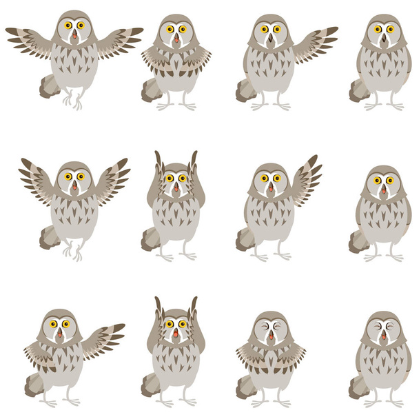 Set of flat grey owl icons - Vetor, Imagem