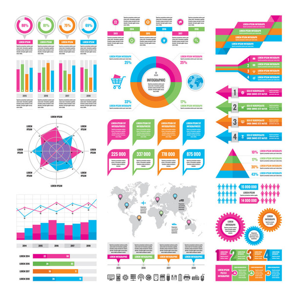 Infographic bedrijfsconcept - vector grafische sjabloon ontwerpelementen in vlakke stijl voor boekje, presentatie, website enz. Pictogrammen instellen. - Vector, afbeelding