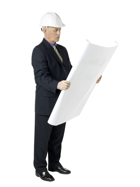 Image of an architect with blue print paper - Fotoğraf, Görsel