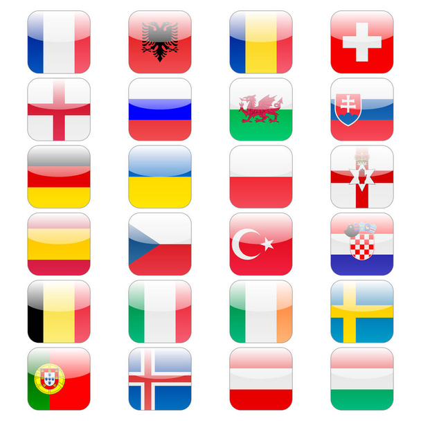 Set of 24 soccer balls icons flags of the participant countries. Football Euro cup 2016 - Вектор, зображення
