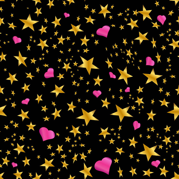 Gold Star Pink Hearts Pattern - Vector, Image
