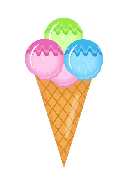 Eiscreme Kegel Symbol flachen Cartoon-Stil. Vereinzelt auf weißem Hintergrund. Vektorillustration, Clip Art. - Vektor, Bild