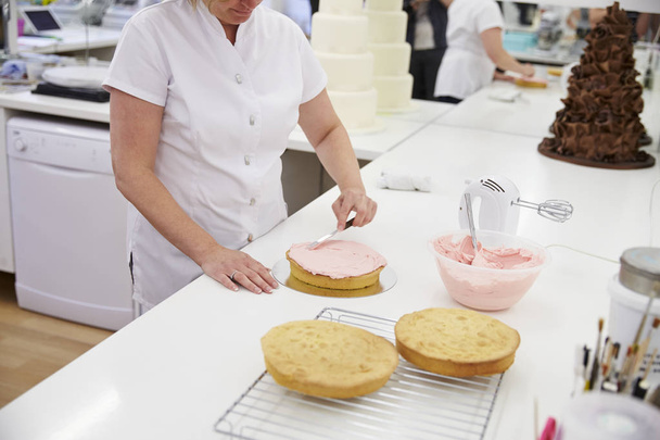 Woman Decorating Cake With Icing - Fotoğraf, Görsel