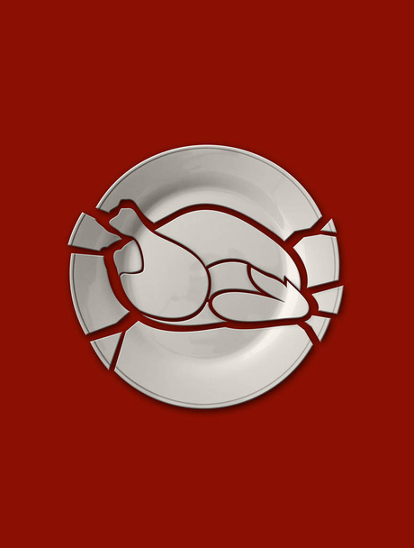 Na białym tle złamane płyty w kształcie mięso z kurczaka na kolor czerwony  - Zdjęcie, obraz