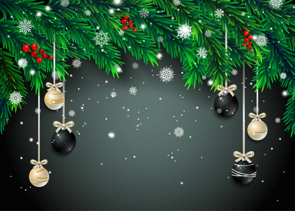 New Year background with fir branches  - Vector, Image