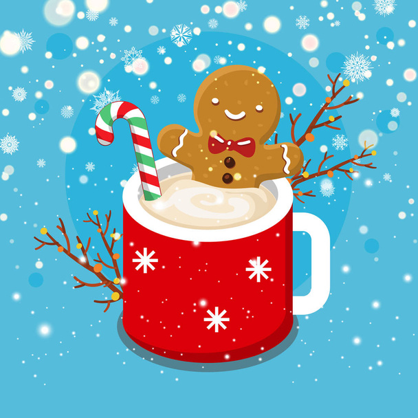 Gingerbread cookie man in cappuccino - Vektor, obrázek