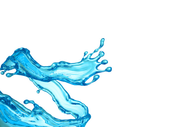schöne klare blaue Wasserspritzer isoliert auf weißem Hintergrund.  - Foto, Bild