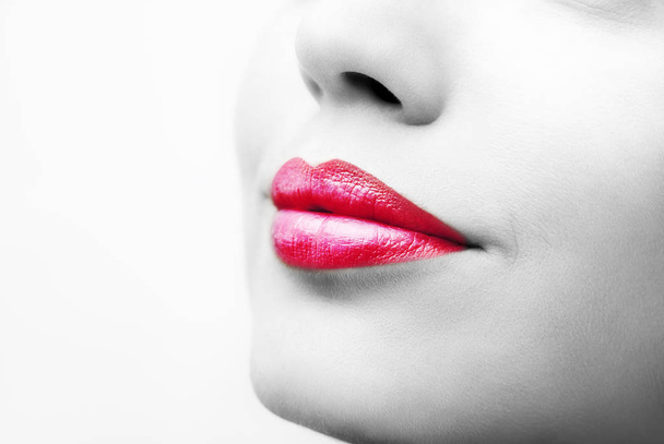 Plump sexy lips and perfect skin on a white background - Foto, Imagen